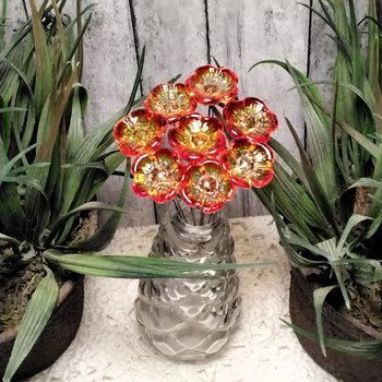 FIRE 5-Petal glass flower on wire headpins  ~ miniature, tiny, small glass flowers on wire; individually crafted lampwork, 395uv glows!