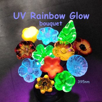 Uranium RAINBOW GLOW Bouquet multi color UV reactive mini tiny small glass flowers individually crafted lampwork colorful bouquet 395nm best