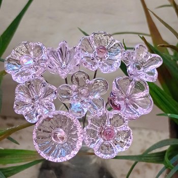 Pink Crystal glass flowers ~ tiny small miniature glass flowers on wire; for small bouquet gifts or jewelry, glass flowers made in my studio