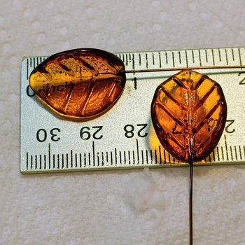 Amber Bent Glass Leaves fall autumn, leaf on 5" wire, variety of ambers; lampwork; pendant, jewelry, bouquet, plants, wedding, mixed media