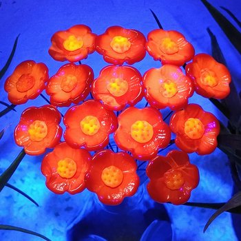 Red Embers Opaque UV Reactive - glass flowers on wire mini small tiny glass flowers; individually crafted lampwork, 395nm glows orange in UV