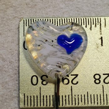 Glass Heart Plant Pick: White Swirl Heart on 5in wire. Use for floral bouquet, plants, jewelry, gifts; each handmade, Measures 3/4in x 3/4in
