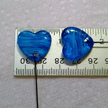 Glass Heart Plant Pick: Aqua and White, Heart on 5in wire. Use for floral bouquet, plants, jewelry, gifts; each unique handmade, 3/4in