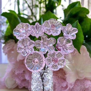 Pink Crystal glass flowers ~ tiny small miniature glass flowers on wire; for small bouquet gifts or jewelry, glass flowers made in my studio