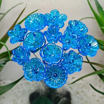 Dark Aqua glass flowers on wire, tiny small mini handcrafted lampwork, plant pick, jewelry, mixed media, wedding, cake decor, great gift