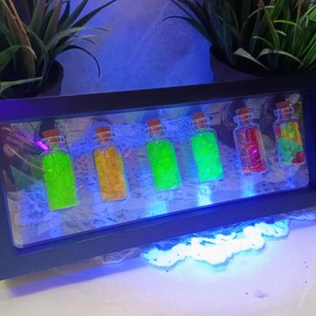 Uranium UV Glass Chips in Larger 1.75" Bottle Jar; Uranium, Green, Blue, Yellow, Amberina; curio, jewelry, mixed media, UV GLOW 365nm 395nm