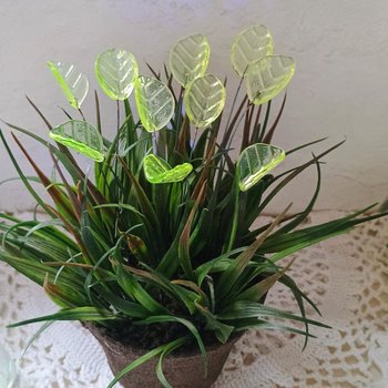 Uranium Leaf Bent - Glass Leaf Headpins, glass bent leaf shape on wire; handcrafted lampwork for flower bouquet, jewelry, mixed media, curio