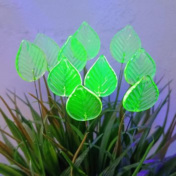 Uranium Leaf Elegant - Glass Leaf Headpins, glass flat leaf shape on wire; handmade lampwork for flower bouquet, jewelry, mixed media, curio