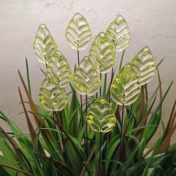 Uranium Leaf Flat - Glass Leaf Headpins, glass flat leaf shape on wire; handcrafted lampwork for flower bouquet, jewelry, mixed media, curio