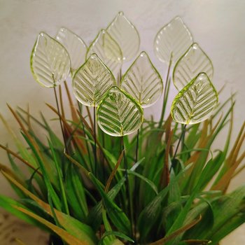 Uranium Leaf Elegant - Glass Leaf Headpins, glass flat leaf shape on wire; handmade lampwork for flower bouquet, jewelry, mixed media, curio