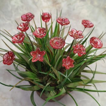 Variegated Cranberry glass flower on wire headpins; tiny small mini glass flowers  handmade lampwork, jewelry, bouquets, gifts, mixed media