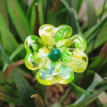 Multi Color Green Glass 4 leaf Clover Shamrock, Luck of the Irish, mixed green handmade lampwork plant pick on 5in wire Irish gift, bouquet