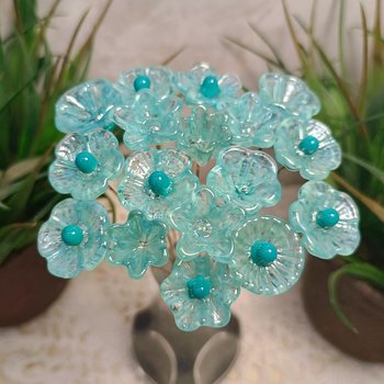 Seafoam miniature glass flower headpins, tiny small mini glass flowers on wire for jewelry, home decor, bouquet, weddings, cake decorating