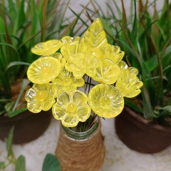 Bright Yellow Glass Flowers: Lampwork headpins yellow and clear wispy; Jewelry Making, wedding decor, place settings, each handcrafted by me