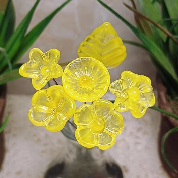 Bright Yellow Glass Flowers: Lampwork headpins yellow and clear wispy; Jewelry Making, wedding decor, place settings, each handcrafted by me