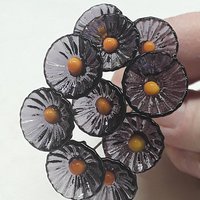 Purple & Gold Coral Disk mini tiny small glass flowers on wire;handcrafted lampwork, alumni school spirit, jewelry, wedding, great gifts
