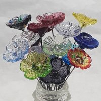 5-petal glass flower headpins ~ tiny small mini glass flowers on wire - flower bouquet; individually crafted lampwork for jewelry, bouquets