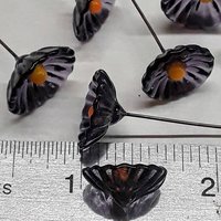 Purple & Gold Coral Disk mini tiny small glass flowers on wire;handcrafted lampwork, alumni school spirit, jewelry, wedding, great gifts