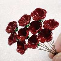 Red glass flower headpins; tiny small miniature glass flowers on wire; handmade lampwork, jewelry, gift, wedding decor, food, curio lampwork