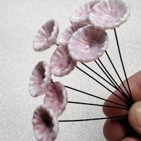 SOFT PINK MOTTLE on White Coral Disk glass flower headpins ~ tiny small mini glass flowers on wire; lampwork, jewelry, mixed media, gifts