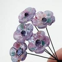 Lavender Garden glass 5-petal mini glass flowers, tiny, small glass flowers on wire; hadcrafted lampwork, jewelry, mixed media, plant gift