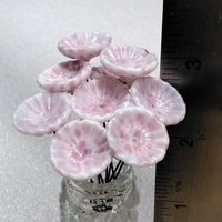 SOFT PINK MOTTLE on White Coral Disk glass flower headpins ~ tiny small mini glass flowers on wire; lampwork, jewelry, mixed media, gifts