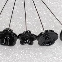 MODERN SOLID BLACK flower glass headpins; tiny small mini glass flowers on wire; individually crafted lampwork, jewelry, mixed media, gifts