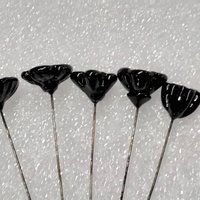 MODERN SOLID BLACK flower glass headpins; tiny small mini glass flowers on wire; individually crafted lampwork, jewelry, mixed media, gifts