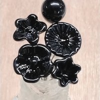 MODERN SOLID BLACK flower glass headpins; tiny small mini glass flowers on wire; individually crafted lampwork, jewelry, mixed media, gifts