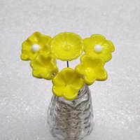 BRIGHT YELLOW glass flower headpins; tiny small mini glass flowers on wire; hancrafted lampwork, jewelry, curio, mixed media, little gift