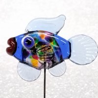 RAINBOW KALEIDOSCOPE FISH glass sculpture 5" high; handmade lampwork small fish sculpture on wire  ~ tiny small miniature glass fish