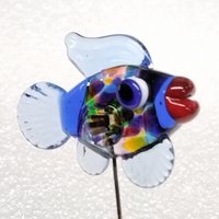 RAINBOW KALEIDOSCOPE FISH glass sculpture 5" high; handmade lampwork small fish sculpture on wire  ~ tiny small miniature glass fish