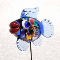 RAINBOW KALEIDOSCOPE FISH glass sculpture 5" high; handmade lampwork small fish sculpture on wire  ~ tiny small miniature glass fish
