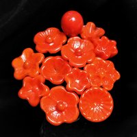 BRIGHT ORANGE glass flowers headpins; miniature tiny small glass flowers on wire; handcrafted lampwork, jewelry, mixed media, curio, gift