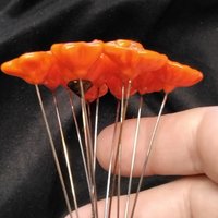BRIGHT ORANGE glass flowers headpins; miniature tiny small glass flowers on wire; handcrafted lampwork, jewelry, mixed media, curio, gift