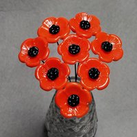 ORANGE POPPY glass flower headpins,small tiny miniature glass flowers on wire, individually crafted lampwork, jewelry, mixed media, gift
