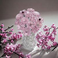 SOFT PINK glass flowers; tiny small mini glass flowers on wire headpins; handcrafted, bouquet, jewelry supply, gift, curio, windowsill