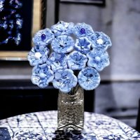 LIGHT BLUE MOTTLE glass flowers; mini tiny small glass flowers on wire;handcrafted lampwork, jewelry, mixed media, wedding, little gift