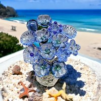LIGHT BLUE glass flower headpins ~ tiny, small miniature glass flowers on wire;  jewelry, wedding, bouquet, mixed media, great for gifts