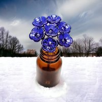Cobalt blue glass (healing) flower headpins; tiny small mini glass flowers; handcrafted lampwork; jewelry, mixed media, little bouquet gift