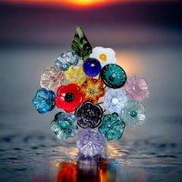 Deluxe BestSellers Bouquet mini glass flower/leaf bouquet with 17 flowers/leaf total tiny small glass flowers crafted lampwork, boho decor
