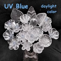 Full Set/12; SOFT BLUE GLOW uv reactive glass flowers; mini tiny small glass flowers on wire; individually crafted lampwork; soft blue glow