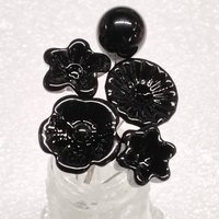 MODERN SOLID BLACK flower glass headpins; tiny small mini glass flowers on wire; individually crafted lampwork, jewelry, mixed media, gifts