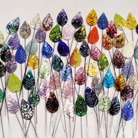 Glass Leaf Mutli-color Variety, Flat Shape on 5inch wire, headpin, 3/4-1" long; each unique; jewelry, bouquet, plants, wedding, mixed media