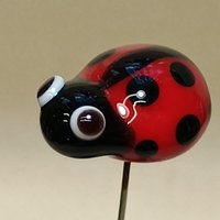 Glass ladybug floral plant pick on 5 inch stainless steel wire. Plant stake, plant pick, fairy garden, mini bug, gift; lampwork each unique