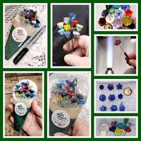 Full Set/12; SOFT BLUE GLOW uv reactive glass flowers; mini tiny small glass flowers on wire; individually crafted lampwork; soft blue glow