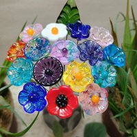 Deluxe BestSellers Bouquet mini glass flower/leaf bouquet with 17 flowers/leaf total tiny small glass flowers crafted lampwork, boho decor
