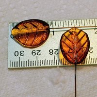 Amber Bent Glass Leaves fall autumn, leaf on 5" wire, variety of ambers; lampwork; pendant, jewelry, bouquet, plants, wedding, mixed media