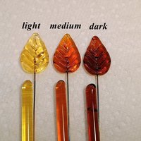 Amber Elegant Glass Leaves fall autumn, leaf on 5" wire, pendant, amber colors; handcrafted; jewelry, bouquet, plants, wedding, mixed media