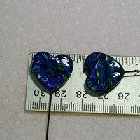 Glass Heart Plant Pick: Green Blue Frit Swirl, Heart on 5in wire. Use for floral bouquet, plants, jewelry, gifts; each unique Measures 3/4in